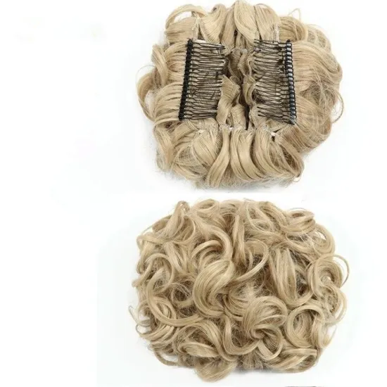 Wholesale Wave Curly Scrunchie Hair Bun Chignon Two Plastic Comb Pretty Synthetic Hair Chignon Clip Bun Easy Use for Women