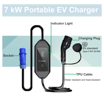 7KW पोर्टेबल EV चार्जर एलईडी डिस्प्ले OEM ODM