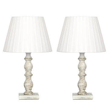Nightstand Desk Light Fabric Lampshade and Wooden Base