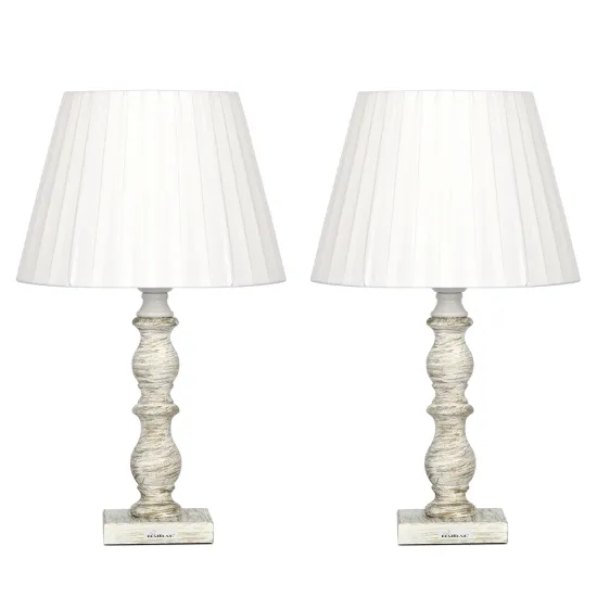 Nightstand Desk Light Fabric Lampshade and Wooden Base