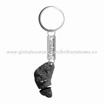 Black Pebble Doll Type 3D Keychain, Aluminum Alloy Ring and Drop, Drop with Radium Laser Printing