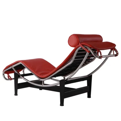 Le Corbusier LC4 Red Leather Chaise Lounge