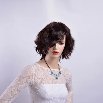 Aishili cheap synthetic hair wig natural wave hair dark brown short hair for women
