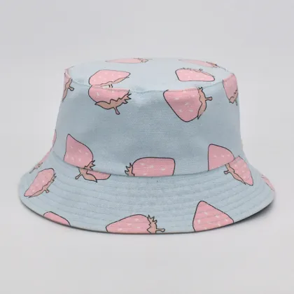Summer Cotton Strawberry Print Beach Sunscreen Fisherman Hat