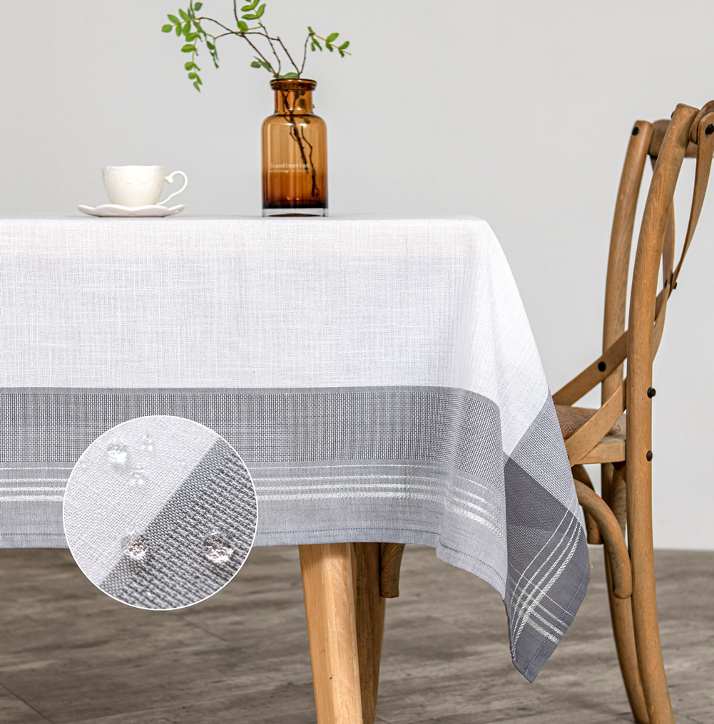 grey and white tablecloth
