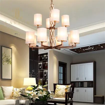 Chinese Style Cloth Lampshade Living Room Pendant Lamp