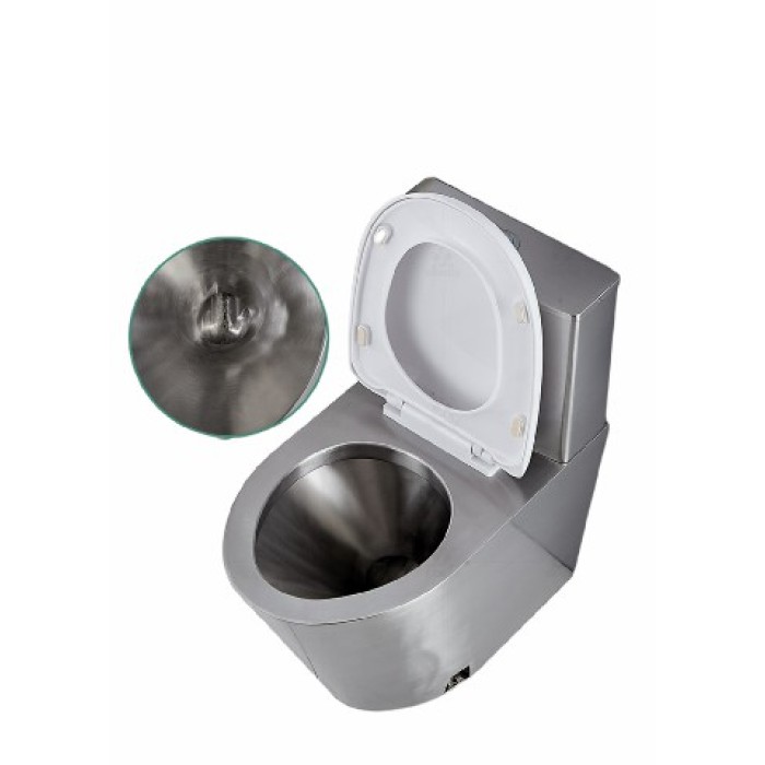 Toilette aus Edelstahl mit Deckel
