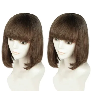 Summer short bob straight wig with bangs brown colored human hair wig short brazilian full lace wig