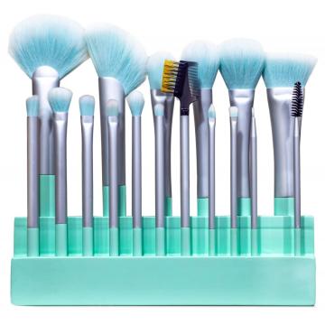 17 PCS Juego de cepillo de maquillaje verde aqua