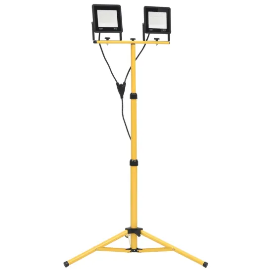 100W Dual Head 10,000 Lumen Waterproof Work Lights with Adjustable Metal Telescoping Tripod: Bright Illumination for Various Applications