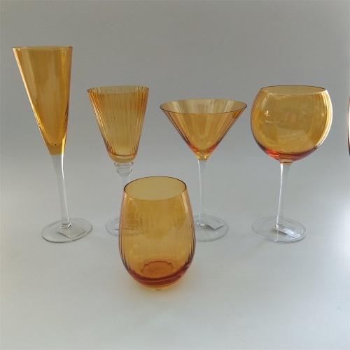 Amber color ribbed glass drinkwares set whosale