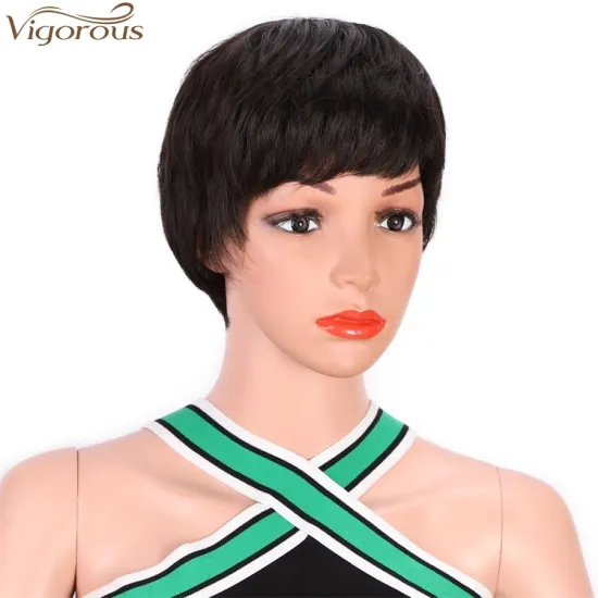 Vigorous Short Pixie Cut Wigs With Bangs Short Black Synthetic Hair Wig Natural Short Hairstyles For Black Women