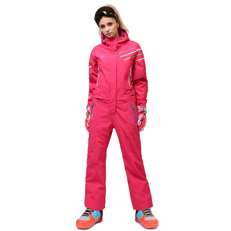 Ski Suit Women Rose Red Snowsuit Winter Outdoor Waterproof Insulated Coverall Suit With Reflector For Female