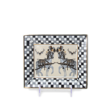 7.8 Inch White Square Luxury Porcelain Ashtray with Ceramic Horse Decor