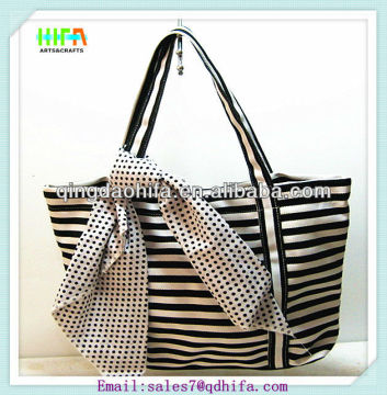 HIFA Designer White Black Stripe Canvas Tote Bag Wholesale Canvas Shopping Bags