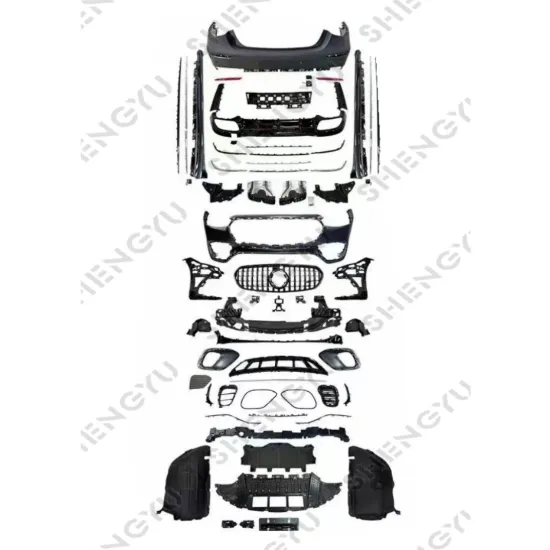 Car Bumper Kit with Grille, Side Skirts, Rear Diffuser, and Exhaust Pipes for Benz W223 2021-2023 S63 AMG Modification