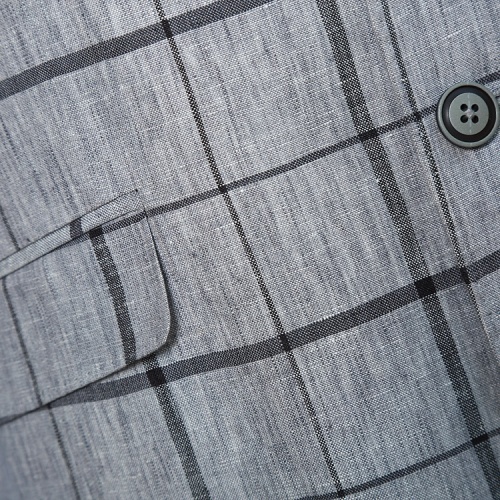 Elegant Grey Linen Check Design Blazer Business Suit