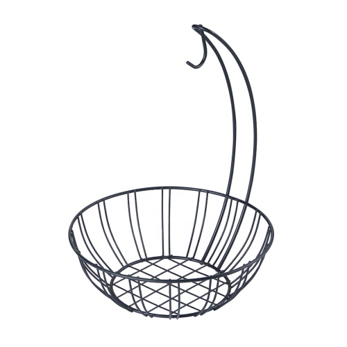 Kitchen Basket Hot selling Black Home Storage Kitchen Fruit Basket Metal Wire Vegetable Fruit Basket with Banana Holder Supplier