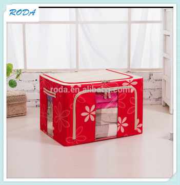 Flower Durable Oxford Fabric Foldable Steel Shelf Lidded Storage Box