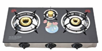 3 Burners Glass Top Gas Stove With Flower