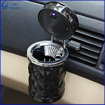 Creative Windproof Solar Energy Diamond Cut Car Ashtray with LED Light&Cover