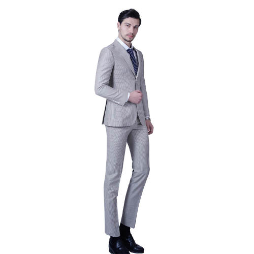 Bespoke Slim Fit Blend Wedding Beige Striped Suit