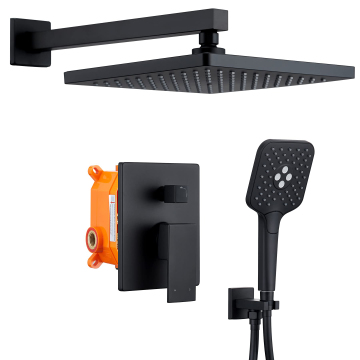 Bathroom Wall Matte Black Single-Function Square Concealed Shower Set