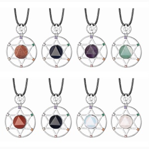 Sterling Silver Hexagram Star Pendant Necklace Cut crystal stone David star shield hexagram star double layer Diamond Jewelry