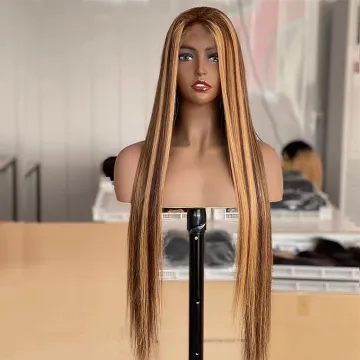 Brown Blonde Piano Color Human Hair Lace Front Wig Vendors, 220 Brazilian Hair Highlight Human Hair Transparent T Part Lace Wigs