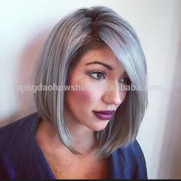 Factory fast delivery grey human hair short bob side part lace front wig