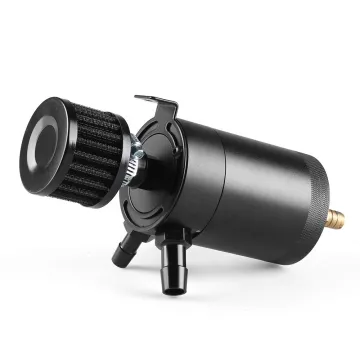 Universal 2-Port Oil Catch Can Tank Reservoir with Drain Valve, Breather Filter, and Compact Baffle - Aluminum Oil Catch Fuel Tank Part