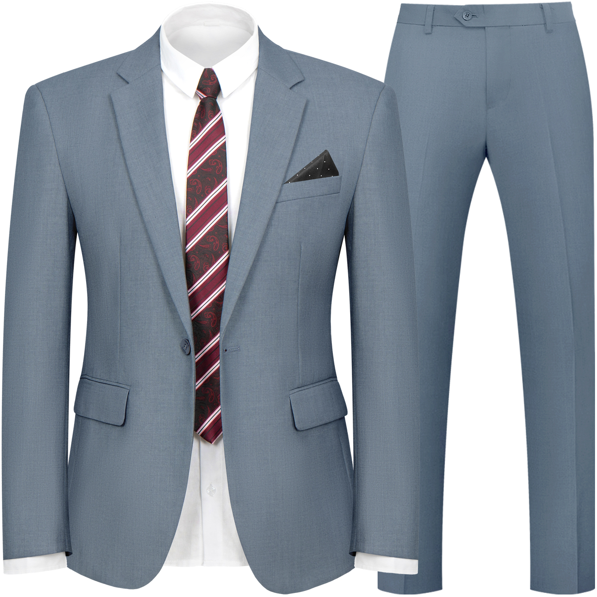 WYWK 2 Piece Men's Suit Wedding Party-Blue Grey-L