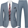 WYWK 2 Piece Men's Suit Wedding Party-Blue Grey-L