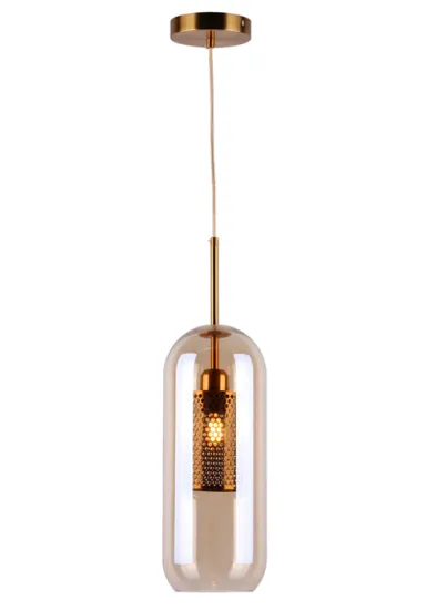 Amber Glass Pendant Lamp with Metal Lampholder