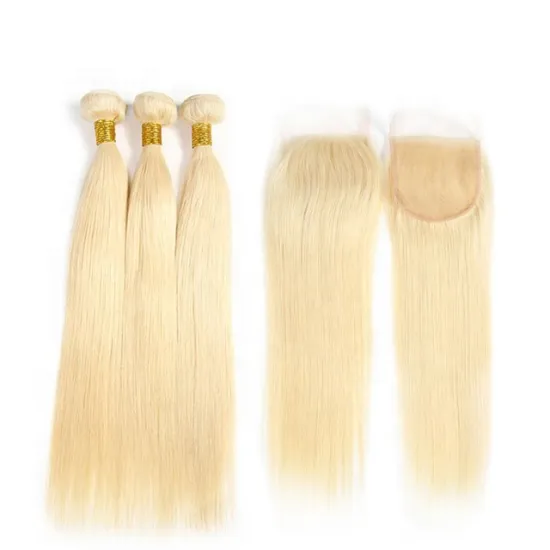Huashuo 50% OFF Natural Pre-Plucked Hair Line Straight Remy Hair Real 613 Blonde Color Virgin Indian Hair  613 Lace Closure