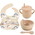 Silikon-Baby-Fütterungs-Set-BIB-Schüssel-Löffel