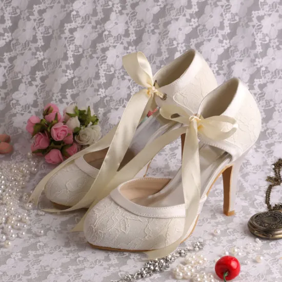 High Heel Ivory Bridal Shoes Lace
