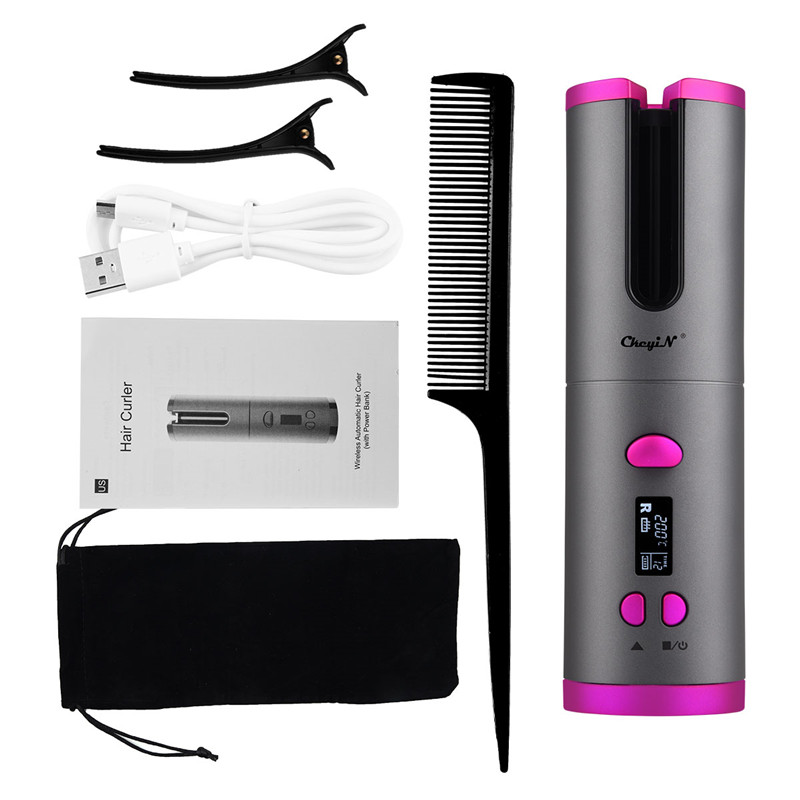 Cordless Automatic Hair Curler iron wireless Curling Iron USB Rechargeable Air Curler for Curls Waves LCD Display Ceramic Curly