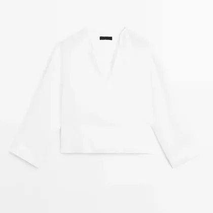 Women's breathable stand up collar linen shirt long sleeved top