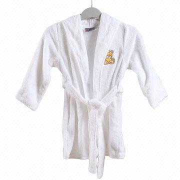 Kid's terry robes with embroidery, 100% cotton
