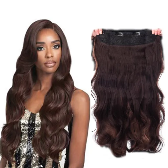 Cheap 24inches Heat Resistant Fiber Natural Blonde Brown Long Wavy One Piece Clip in Hair Extension Synthetic Hair Extensions