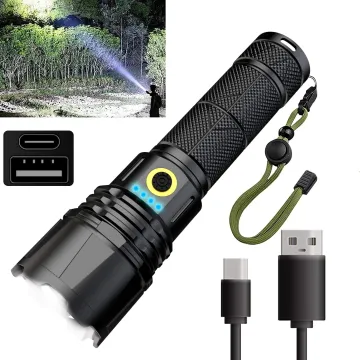 USB-C Rechargeable Bright Metal Waterproof Torch Light: A Powerful, Long-Range Tactical LED Flashlight with Zoom Function