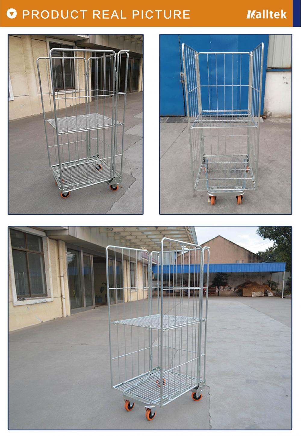 3sides Galvanized Metal Logistic Roll Trolley