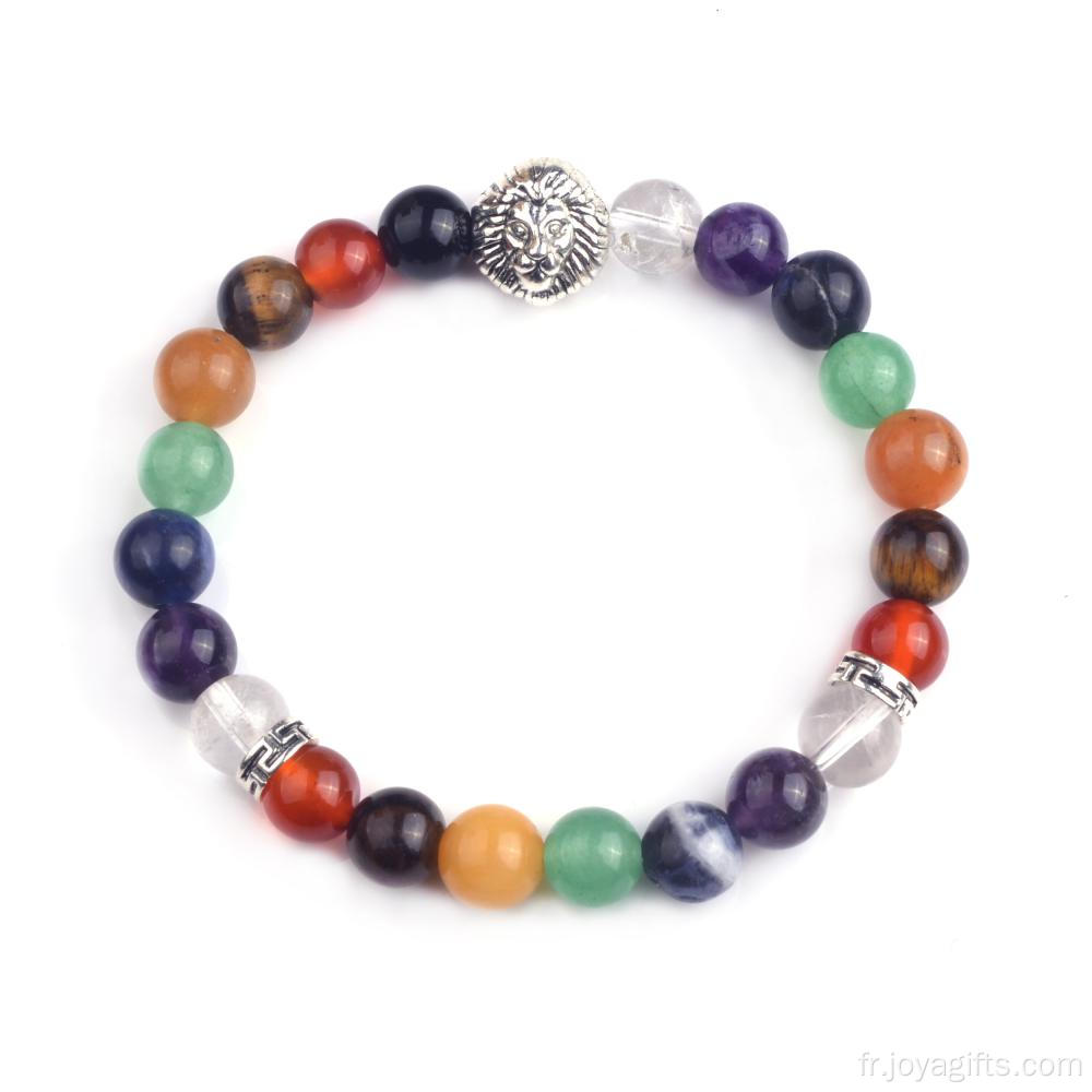 Nouveaux produits 2016 Semi pierre précieuse Lion Head précieuses Chakra Bracelet