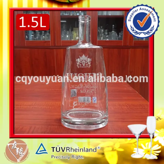 China antique shaped cork sealing decal surface handling large vsop brandy 1.5l glass bottle