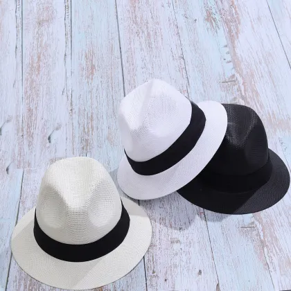 Wholesale Trendy Straw Paper Hat Short Brim Trilby Fedora Beach Sun Hats for Women Men Summer Fashion Panama Hat