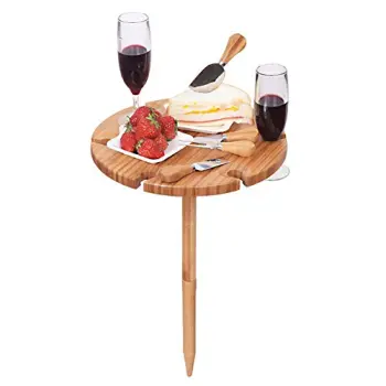 Danlong Bamboo Wine Picnic Table for Camping and Beach Dining: Portable with Cutlery Set