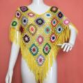 Hand hook colorful crochet lace flower dress accessories beach sun protection tassel shawl cape scarf vest