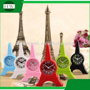 cartoon funny creative movement loudspeaker plastic mini desk clock eiffel tower digital alarm clock