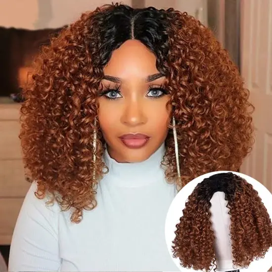 Afro Curly Synthetic Hair Bob Wig Black Ombre Brown blonde Curly bob Wigs Short Curly Fluffy  afro wig synthetic hair vendor